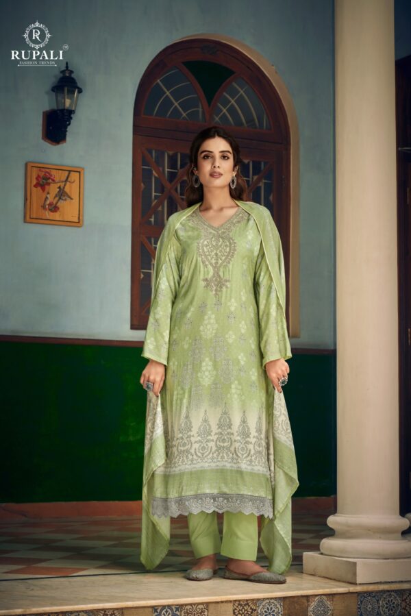 Rupali Orchid 1301 - Pure Muslin Digitally Printed With Organza Embroidered Cording Patchwork Suit