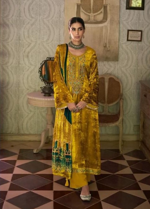 Kesar Queen 94004 - Pure Viscose Plush Velvet With Elegant Embroidery Suit