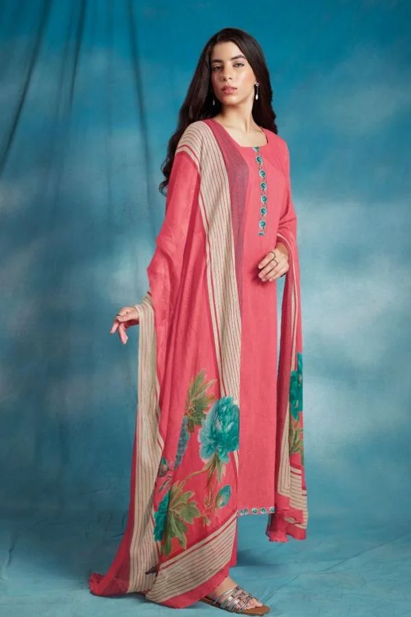 Ganga Lacen S2063D - Premium Cotton Linen Printed Suit