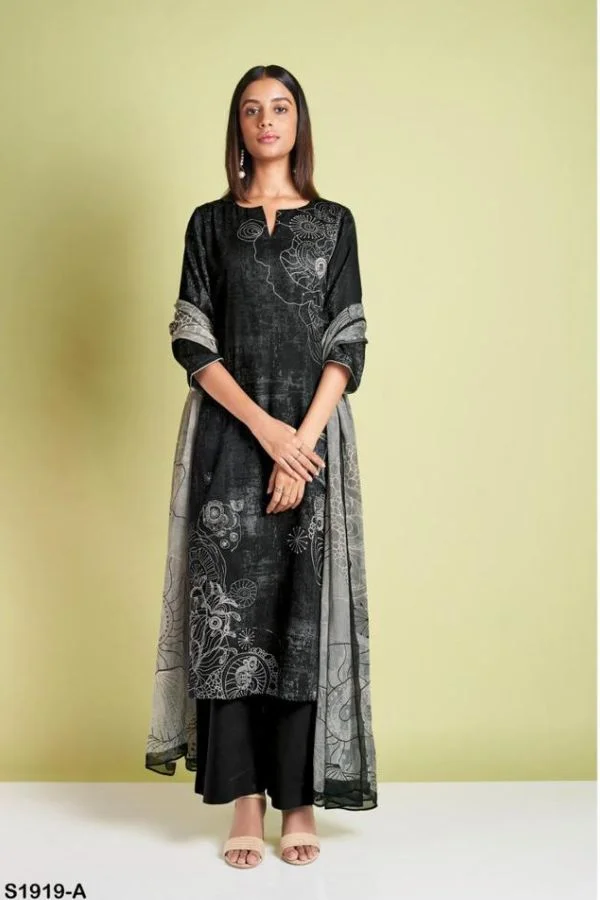 Ganga Landra S1919D - Premium Cotton Silk Printed with Aari work and Handwork Suit
