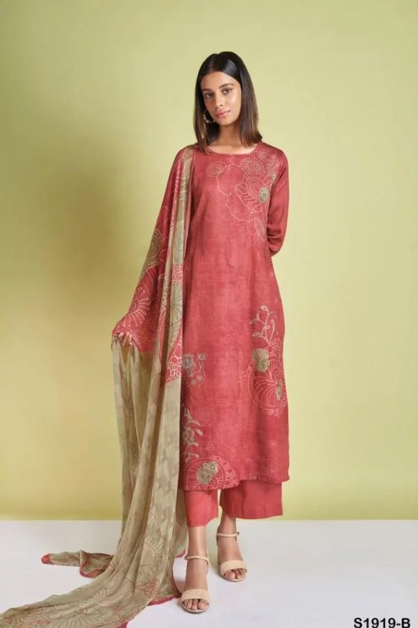 Ganga Landra S1919D - Premium Cotton Silk Printed with Aari work and Handwork Suit