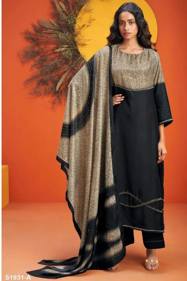 Ganga Mika S1931D - Premium Bemberg Silk Printed  With Handwork and Embroidery Suit