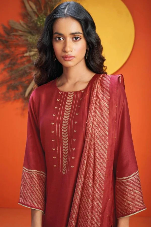 Ganga Mika S1931D - Premium Bemberg Silk Printed  With Handwork and Embroidery Suit