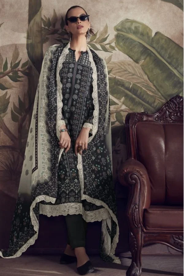 Kimora Humsafar 9138 - Pure Muslin With Digital Print Scalloped Embroidery Suit