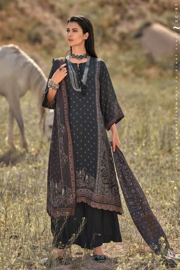 Varsha Enchant EC07 - Pashmina Silk Digital Print with Net Embroidered Suit