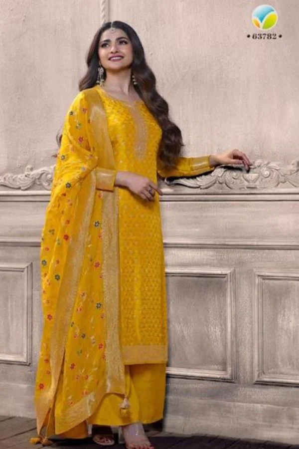 Vinay Zardosi 63787 - Embroidered Double Zari With Dola Jacquard Self Weaved Suit