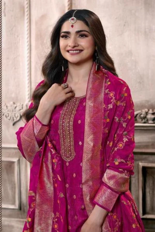 Vinay Zardosi 63787 - Embroidered Double Zari With Dola Jacquard Self Weaved Suit