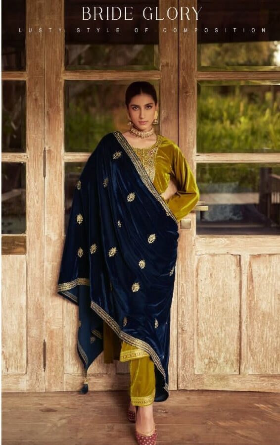Kesar Ek Noor 95001 - Pure Velvet With Elegant Embroidery Suit