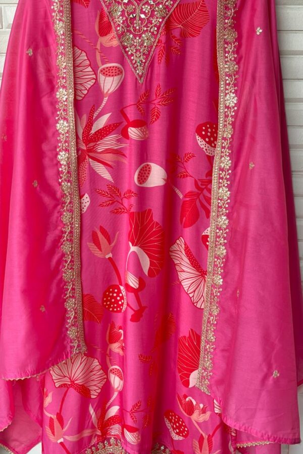 Muslin Printed With Zari, Mirror & Sequence Embroidery Suit
