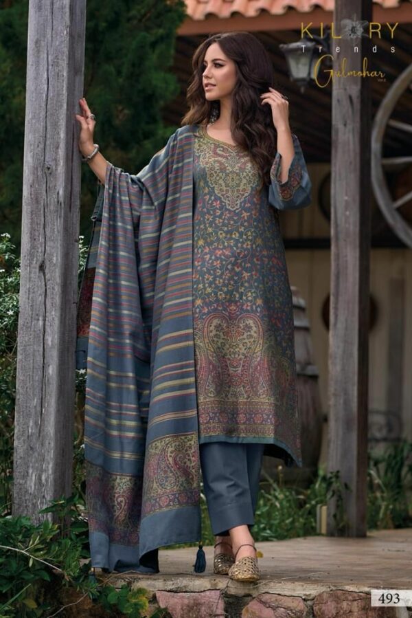 Kilory Gulmohar 491 - Pure Handloom Weaving Pashmina Suit