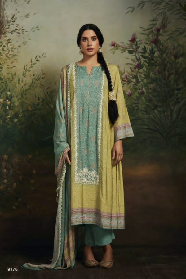 Kimora Samah 9178 - Pure Muslin Silk Printed & Embroidered Suit