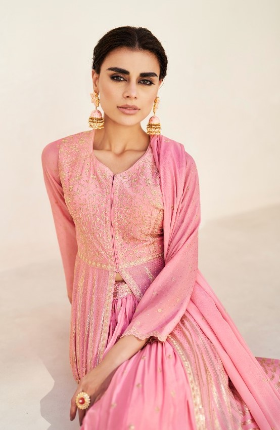 Aashirwad Naaz 9780 - Premium Chinon Silk With Work Stitched Dress