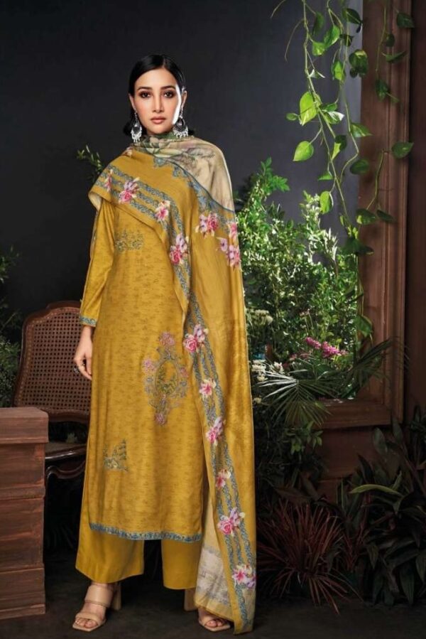 Ganga Lila C1628 - Premium Wool Pashmina Printed With Embroidery Suit