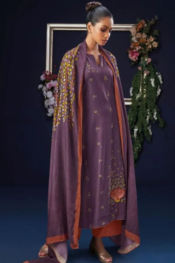 Ganga Dhriti S1929D - Premium Pure Pashmina Printed With Embroidery Suit