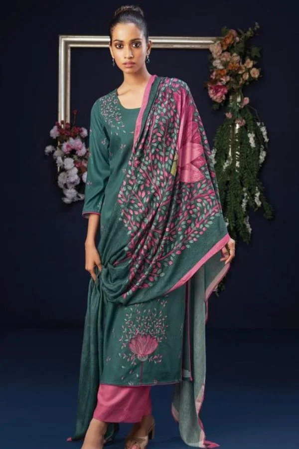 Ganga Dhriti S1929D - Premium Pure Pashmina Printed With Embroidery Suit