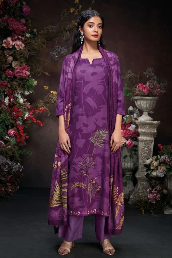 Ganga Wylla S2010D - Premium Pashmina Printed With Embroidery Suit