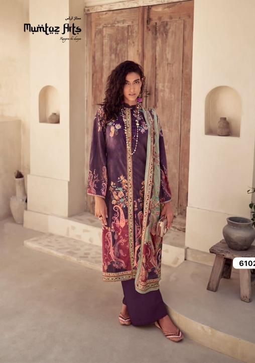 Mumtaz Izhar - Pure Velvet Digital Print With Schiffli Work Suit