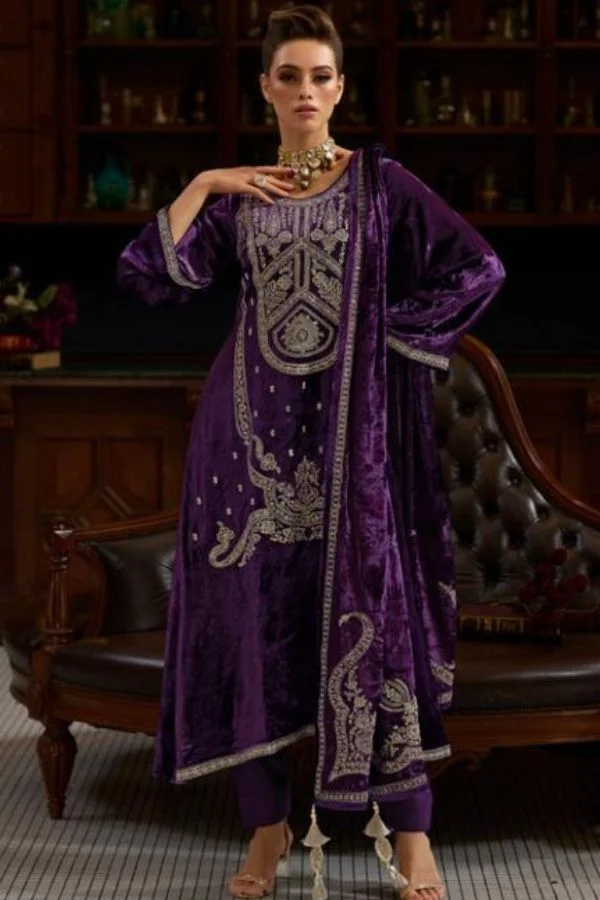 Ibiza Rang Reza 10467 - Pure Milan Viscose Velvet With Thread Coding Embroidery Suit