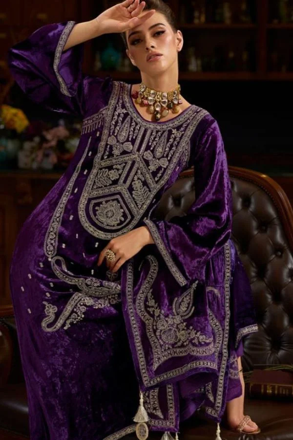 Ibiza Rang Reza 10467 - Pure Milan Viscose Velvet With Thread Coding Embroidery Suit