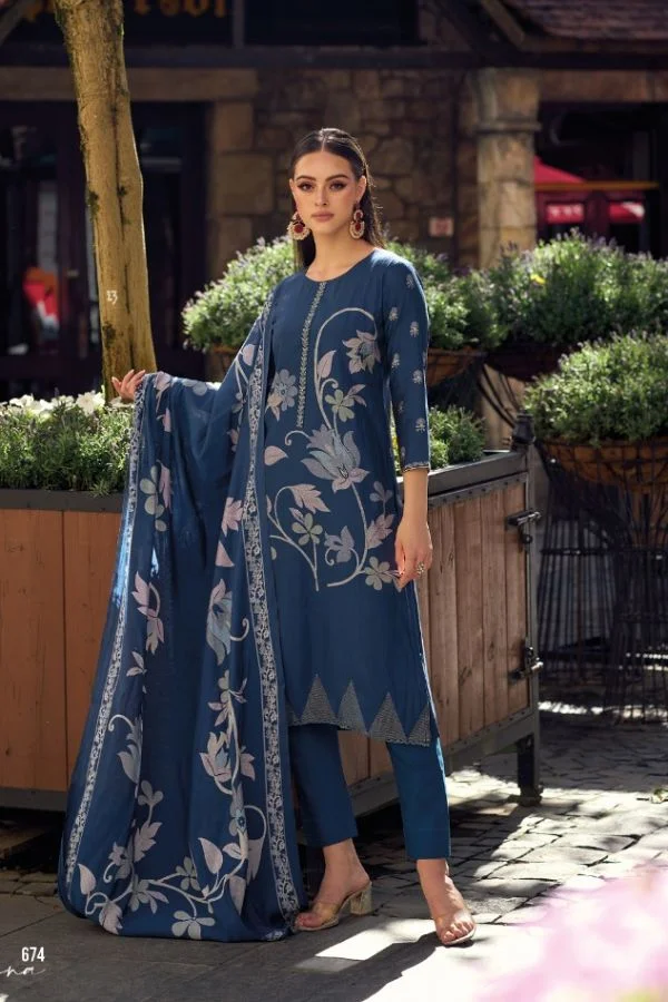 Kilory Zarina 677 - Pure Viscose Pashmina Digital & Foil Print With Embroidery Work Suit