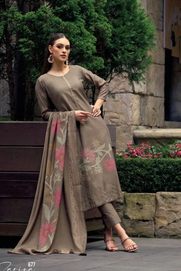 Kilory Zarina 677 - Pure Viscose Pashmina Digital & Foil Print With Embroidery Work Suit