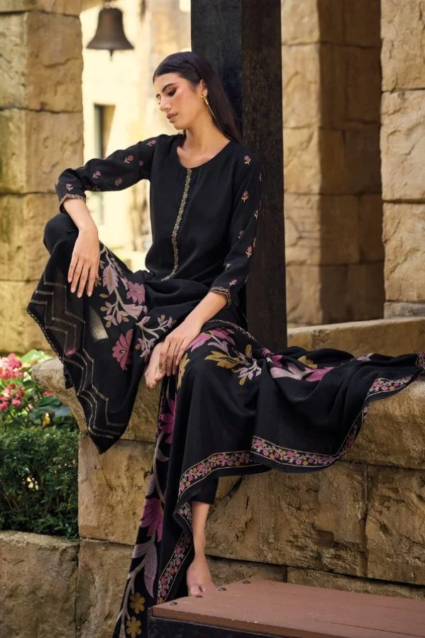 Pure Viscose Silk Digital & Foil Print With Embroidery Work Suit - TIF 1061