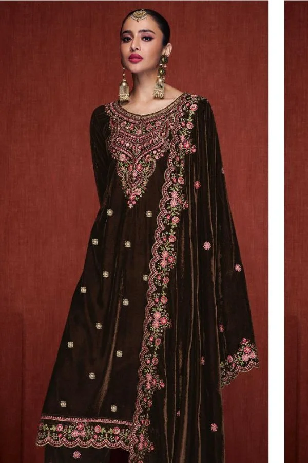Mumtaz Mrunal 15004 - Pure Velvet Embroidered Suit