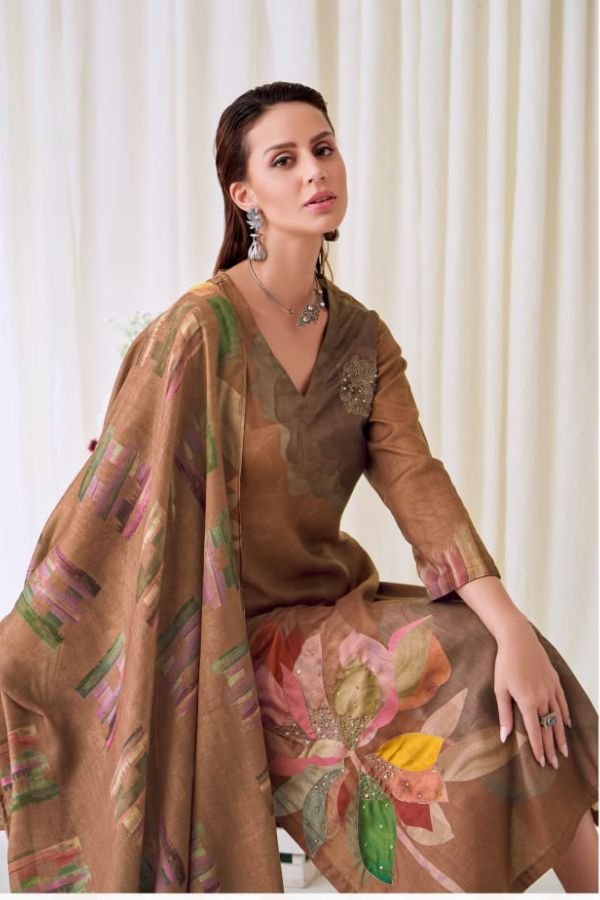 Sudriti Bloched 712 - Pashmina Twill Digital Print With Handwork Suit