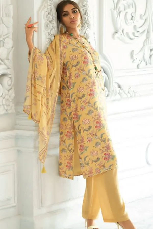 Varsha Ecru 04 - Pashmina Silk Digital Print With Laces Suit