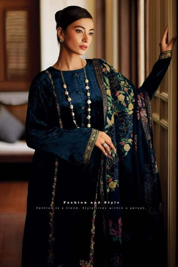 Varsha Petals PT06 - Plush Velvet With Embroidery Suit