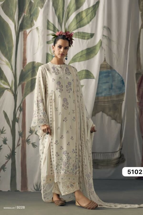Kimora Heer Mashaallah 9221  - Pure Pashmina Staple With Digital Print Dori Scalloped Embroidery Suit