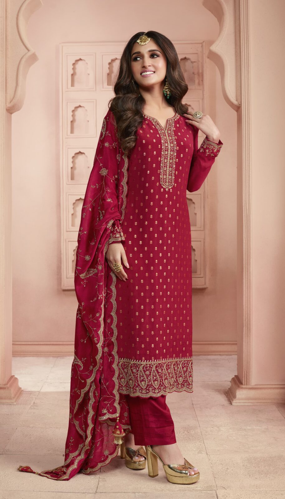 Vinay Swarnaa 66486 - Thread Embroidered Dola Jacquard Suit