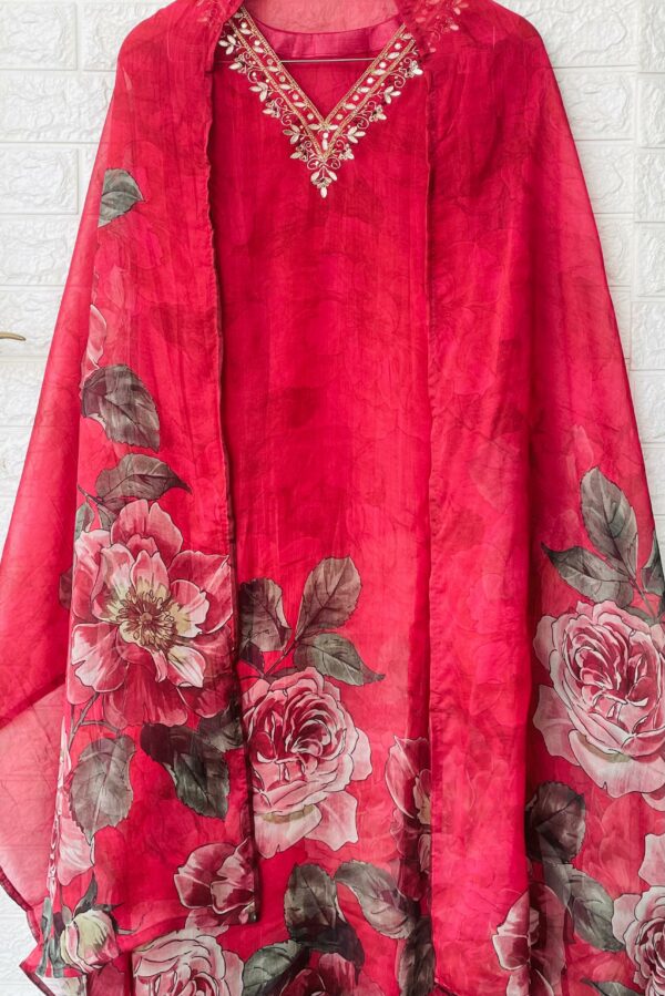 Organza Silk Digital With Elegant Handwork Neckline Suit