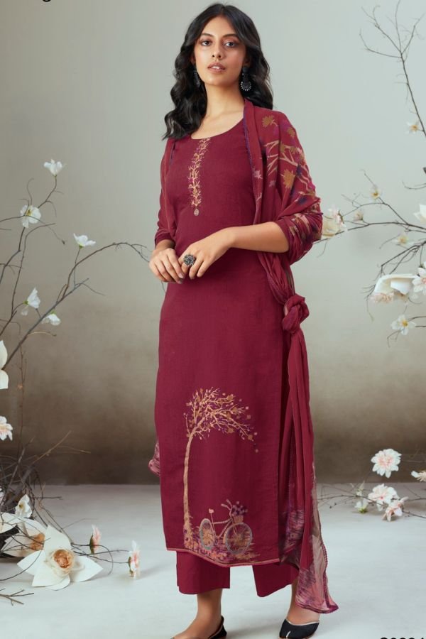 Ganga Alva S834J - Premium Woven Silk Jacquard with Embroidery and Handwork Suit