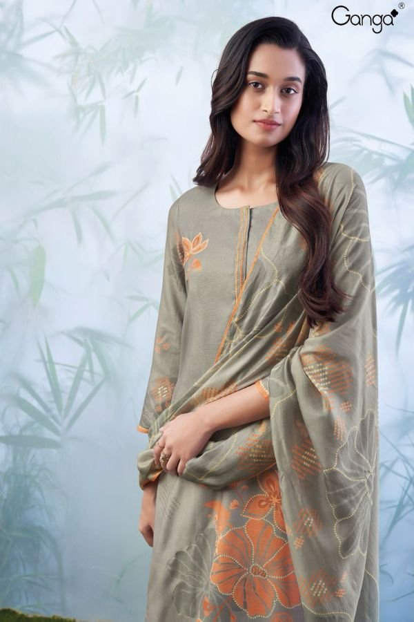 Ganga Cleo S2254D - Premium Wool Pashmina Printed With Embroidery and Handwork Suit