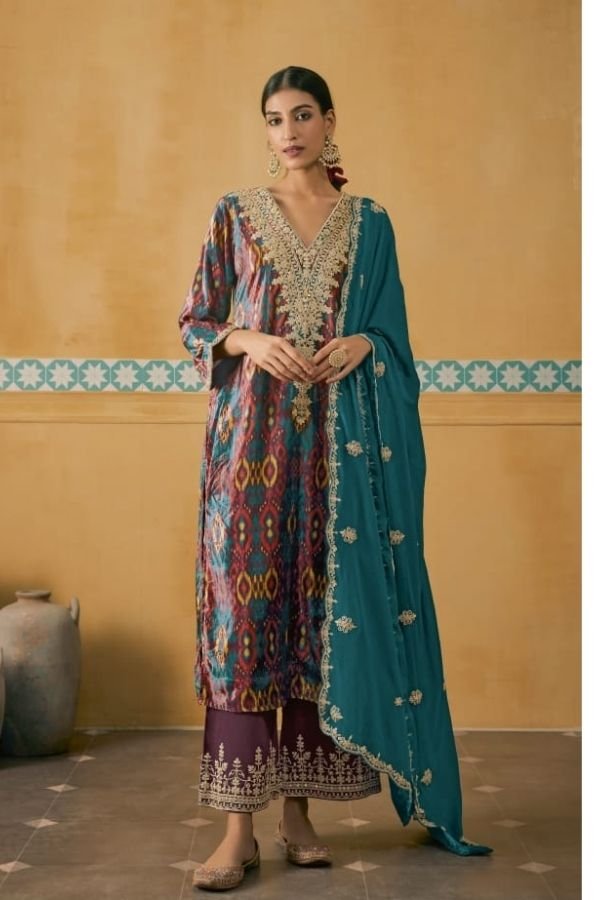 Pure Velvet with Digital Print with Embroidery Suit - TIF 1057