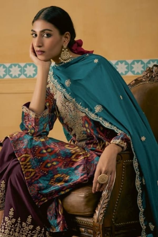 Pure Velvet with Digital Print with Embroidery Suit - TIF 1057