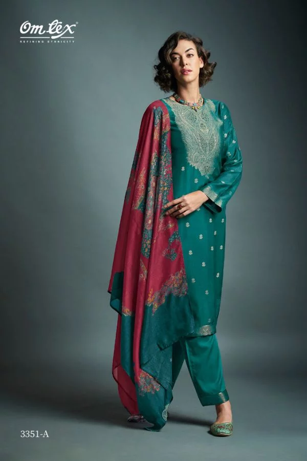 Omtex Aamod 3351D - Pure Muslin Jacquard with Handwork Suit