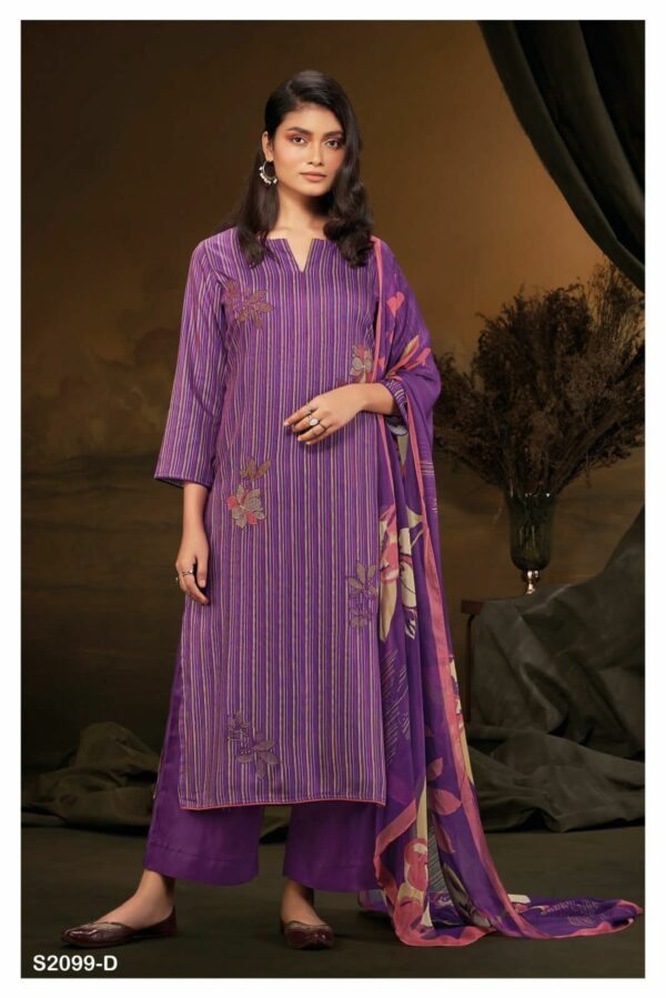 Ganga Vanji S2099D - Premium Pure Pashmina Printed With Embroidery Suit