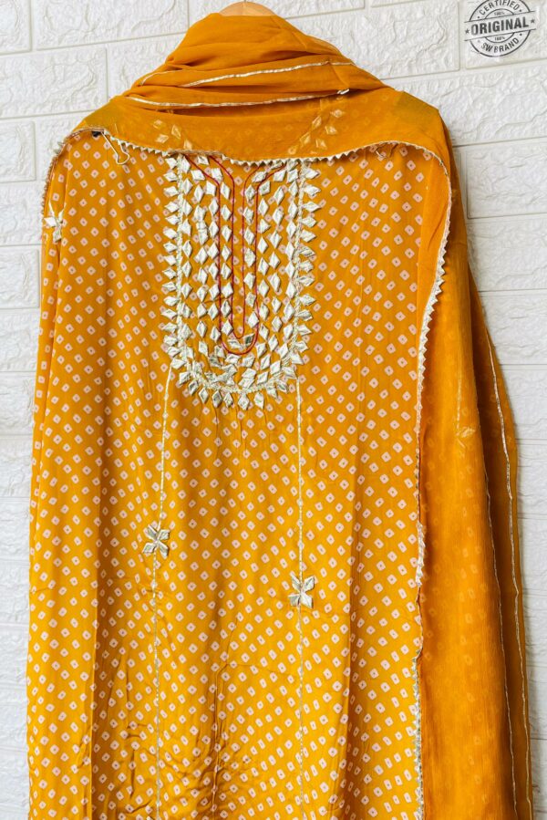 Natural Crepe Digital Bandhni With Beautiful Gotawork Embroidery Suit