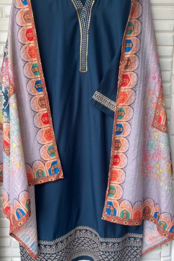 Muslin Silk With Resham Zari Embroidery Stitched Suit