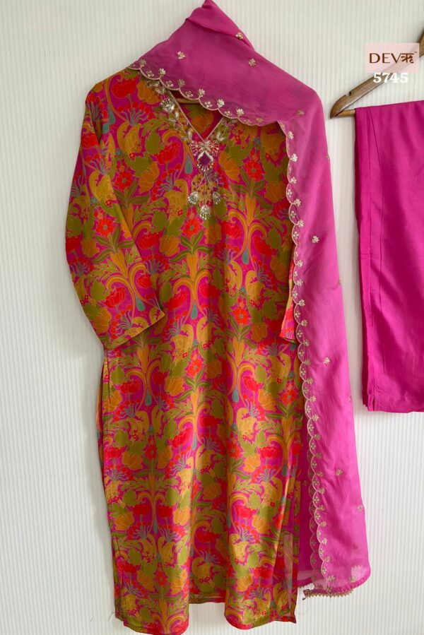 Pure Natural Crepe Printed With Thread & Dabka Work Stitched Suit