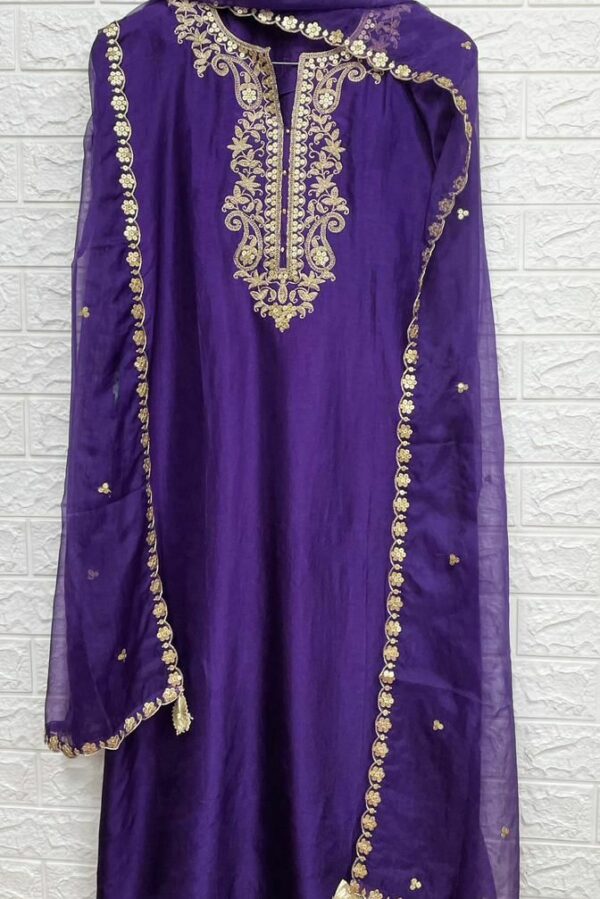 Pure Russian Silk With Neat Sequins & Zari Embroidery Suit