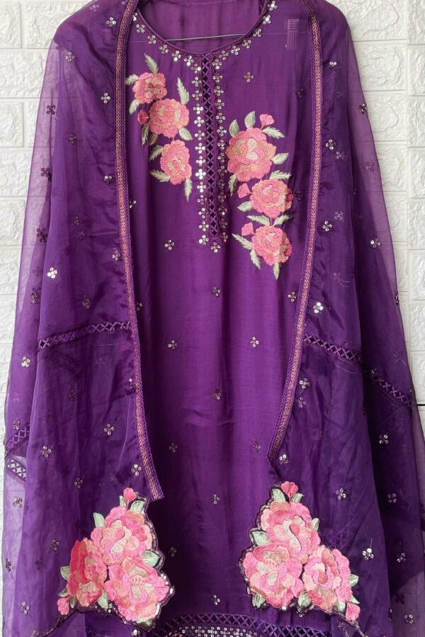 Organza Silk With Cutwork, Lace & Sequins Embroidery Suit