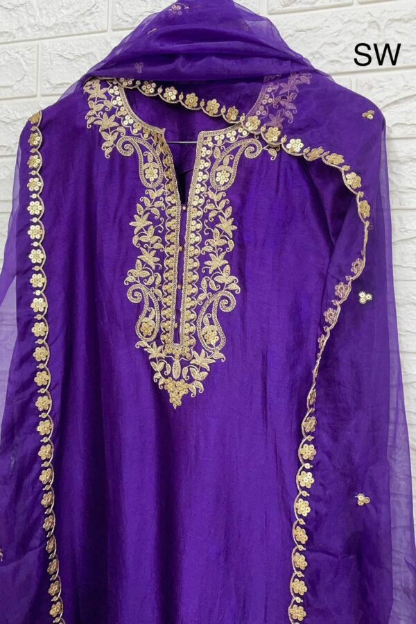 Pure Russian Silk With Neat Sequins & Zari Embroidery Suit