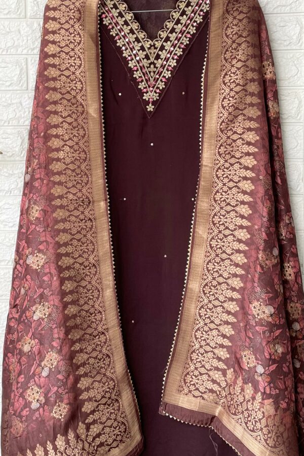 Organza Silk With Elegant Handwork Neckline Suit