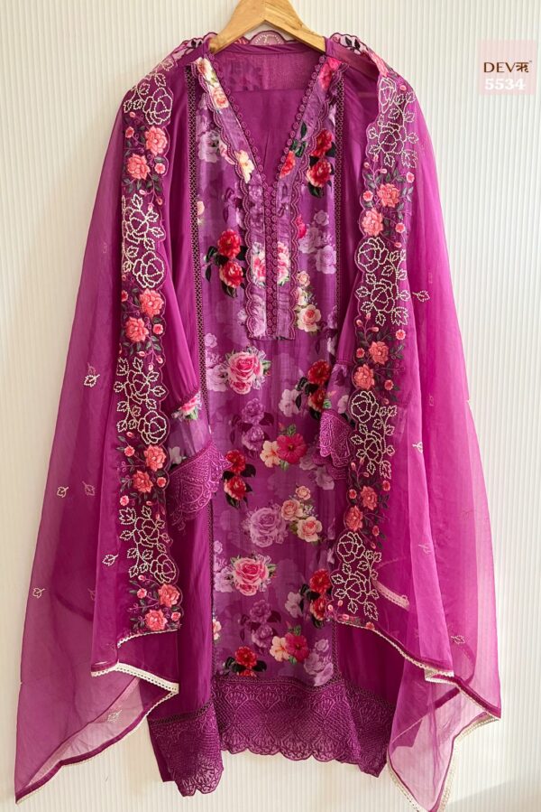 Pure Organza With Elegant Floral Print Thread & Lacework Suit