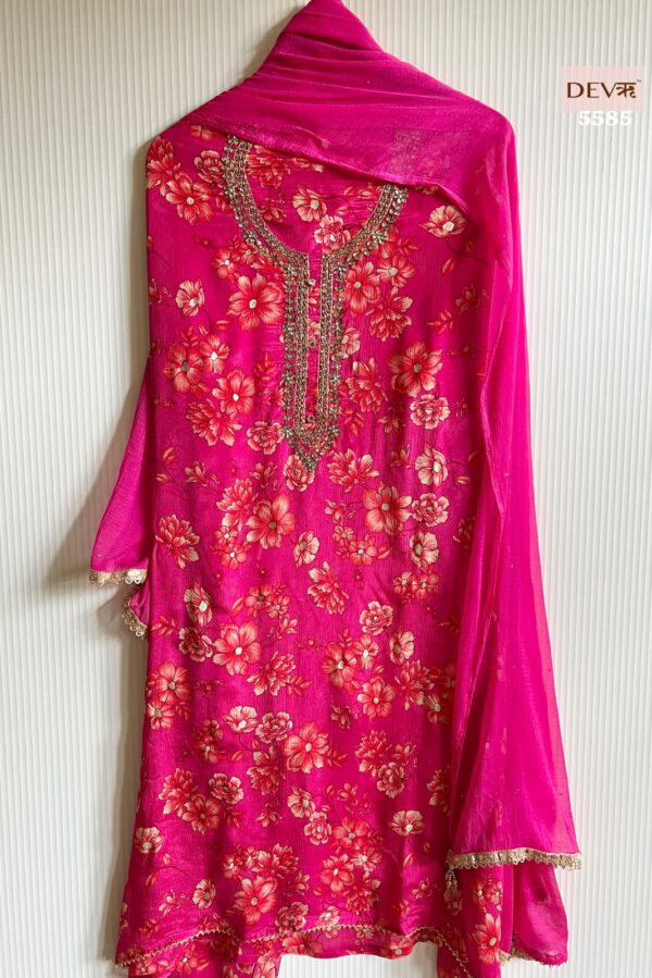 Pure Chinon With Beautiful Neckline Stone & Dabka Embroidery Suit