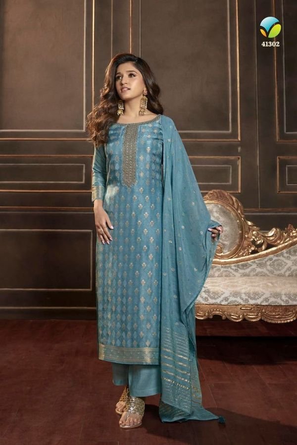 Vinay Silverline 41307 - Dola Self Jacquard with Work Stitched Suit