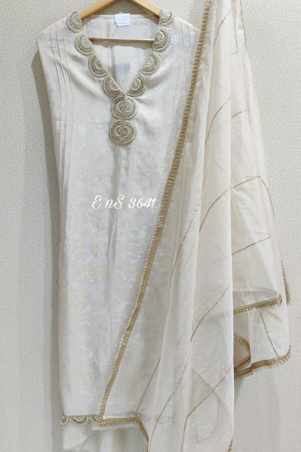 Pure Kanjivaram Gold Silk Weaving With Beautiful Handwork Embroidery Suit - TIF  1072